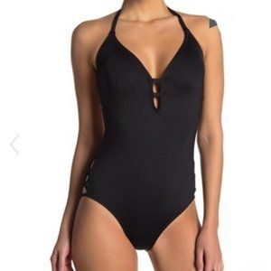 Laundry By Shelli Segal black plunge one piece swimsuit Small
